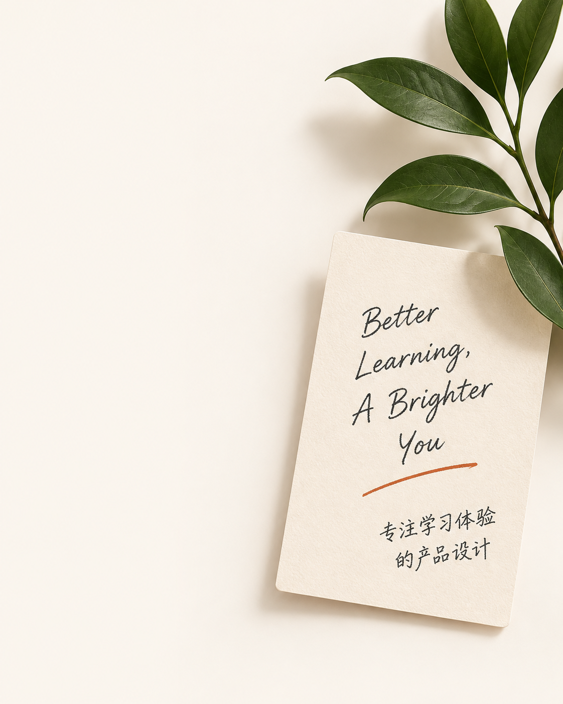 绿植与写有学习产品理念的便签